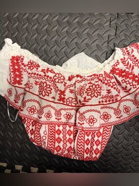 Savanna Jane White Off-Shoulder Top with Red Embroidery